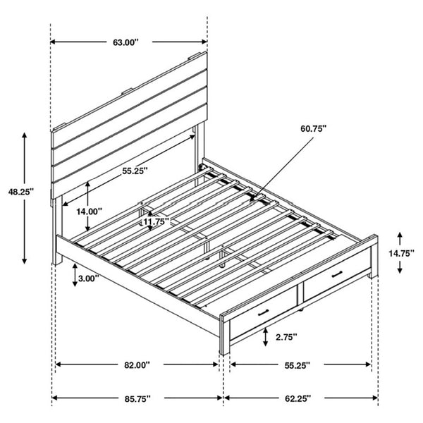 English Elm Geary Queen Panel Bed Slatted Headboard Footboard Drawers Warm Oak Finish B2777S00011