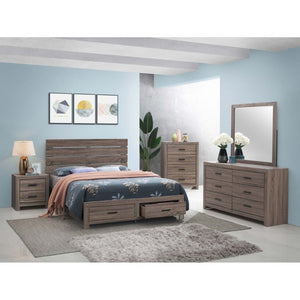 English Elm Geary Queen Panel Bed Slatted Headboard Footboard Drawers Warm Oak Finish B2777S00011