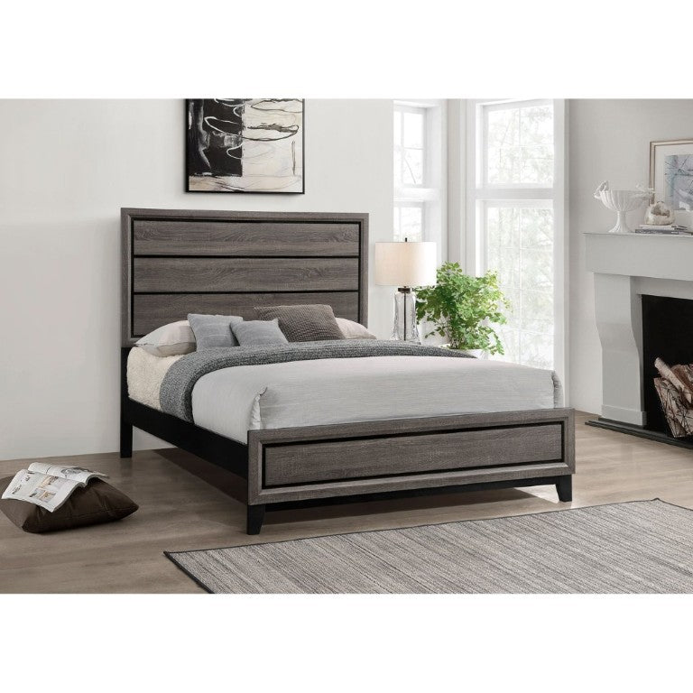 English Elm Rustic Grey Oak Queen Bed with Paneled Headboard and Weathered Finish for Bedroom B2777S00012