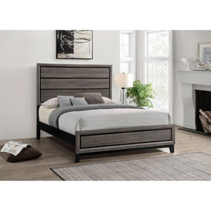 English Elm Rustic Grey Oak Queen Bed with Paneled Headboard and Weathered Finish for Bedroom B2777S00012