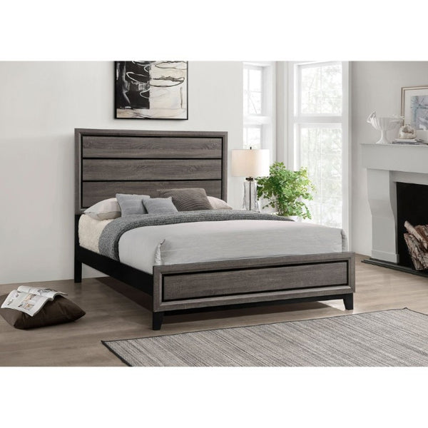 English Elm Rustic Grey Oak Queen Bed with Paneled Headboard and Weathered Finish for Bedroom B2777S00012