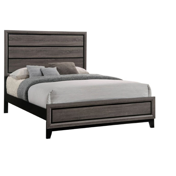 English Elm Rustic Grey Oak Queen Bed with Paneled Headboard and Weathered Finish for Bedroom B2777S00012
