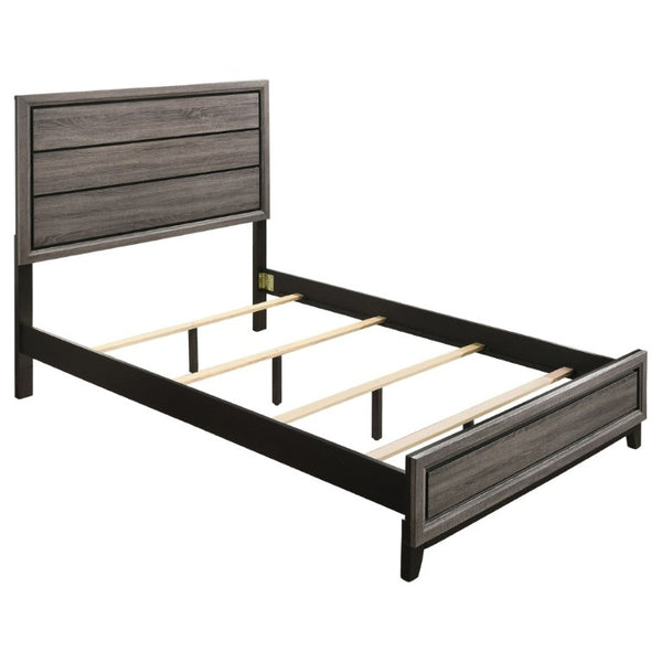 English Elm Rustic Grey Oak Queen Bed with Paneled Headboard and Weathered Finish for Bedroom B2777S00012