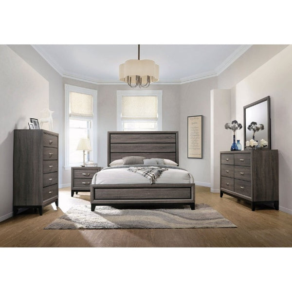 English Elm Rustic Grey Oak Queen Bed with Paneled Headboard and Weathered Finish for Bedroom B2777S00012
