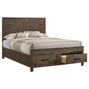 English Elm Rustic Queen Platform Bed with Plank Headboard and Footboard Storage Drawers in Warm Brown B2777S00013