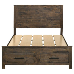 English Elm Rustic Queen Platform Bed with Plank Headboard and Footboard Storage Drawers in Warm Brown B2777S00013