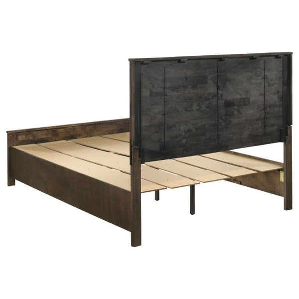 English Elm Rustic Queen Platform Bed with Plank Headboard and Footboard Storage Drawers in Warm Brown B2777S00013