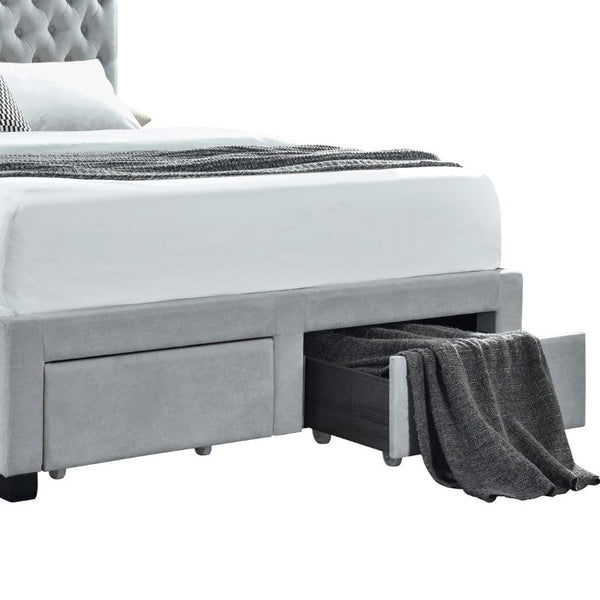English Elm Light Grey Upholstered Full Bed Arched Tufted Headboard with Four Storage Drawers B2777S00014
