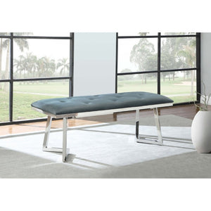 English Elm Dark Grey Velvet Tufted Bench with Polished Chrome Frame for Bedroom or Dining B2777S00017