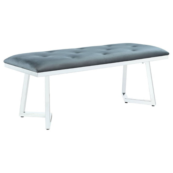 English Elm Dark Grey Velvet Tufted Bench with Polished Chrome Frame for Bedroom or Dining B2777S00017