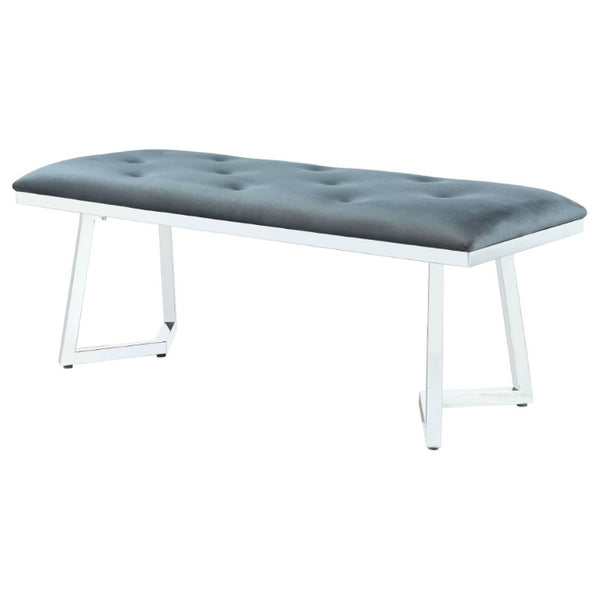 English Elm Dark Grey Velvet Tufted Bench with Polished Chrome Frame for Bedroom or Dining B2777S00017