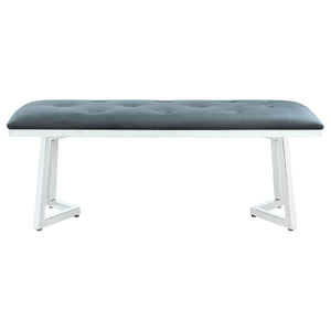 English Elm Dark Grey Velvet Tufted Bench with Polished Chrome Frame for Bedroom or Dining B2777S00017