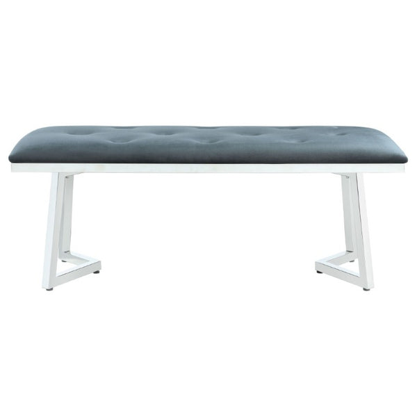English Elm Dark Grey Velvet Tufted Bench with Polished Chrome Frame for Bedroom or Dining B2777S00017