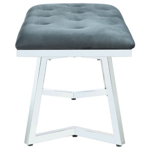 English Elm Dark Grey Velvet Tufted Bench with Polished Chrome Frame for Bedroom or Dining B2777S00017