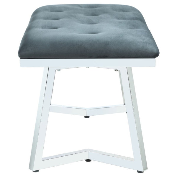 English Elm Dark Grey Velvet Tufted Bench with Polished Chrome Frame for Bedroom or Dining B2777S00017