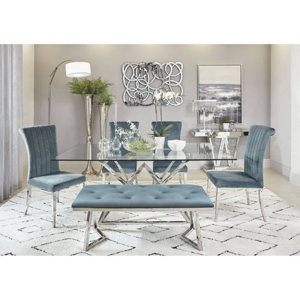 English Elm Dark Grey Velvet Tufted Bench with Polished Chrome Frame for Bedroom or Dining B2777S00017
