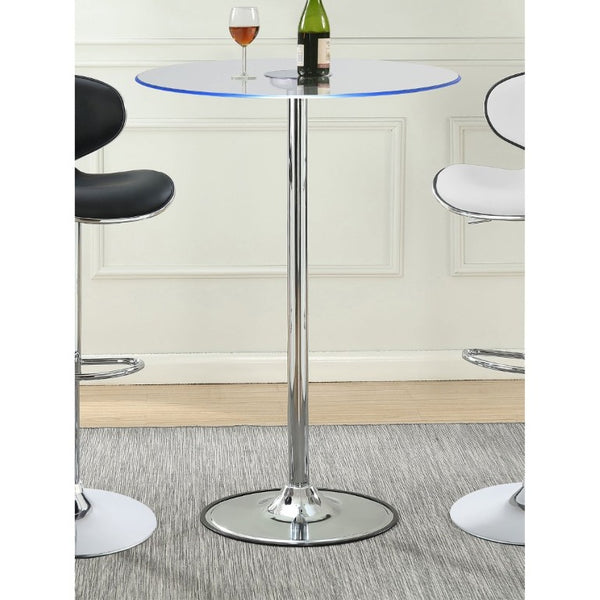 English Elm Indra Chrome Base Glass Top Bar Table with Built in Dimmable LED Ambient Light B2777S00018