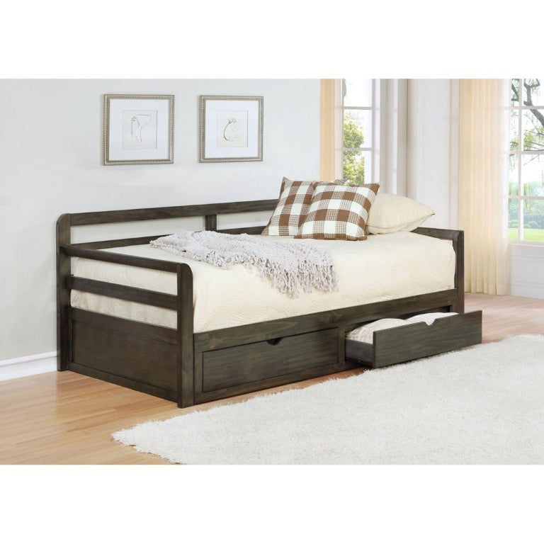 English Elm Grey Pine Daybed with Pull-Out Trundle and Storage Drawers for Guest Rooms B2777S00019