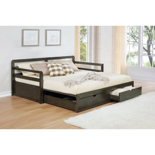 English Elm Grey Pine Daybed with Pull-Out Trundle and Storage Drawers for Guest Rooms B2777S00019