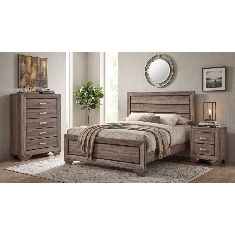 English Elm Brennan Queen Bedroom Set with Tall Planked Headboard in Rustic Modern Taupe Finish B2777S00054