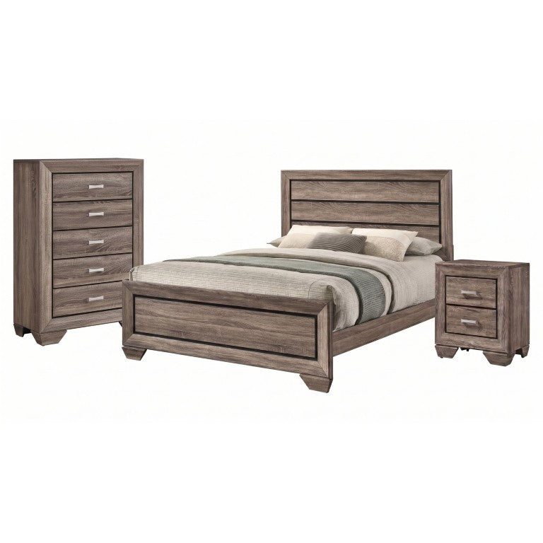English Elm Brennan Queen Bedroom Set with Tall Planked Headboard in Rustic Modern Taupe Finish B2777S00054
