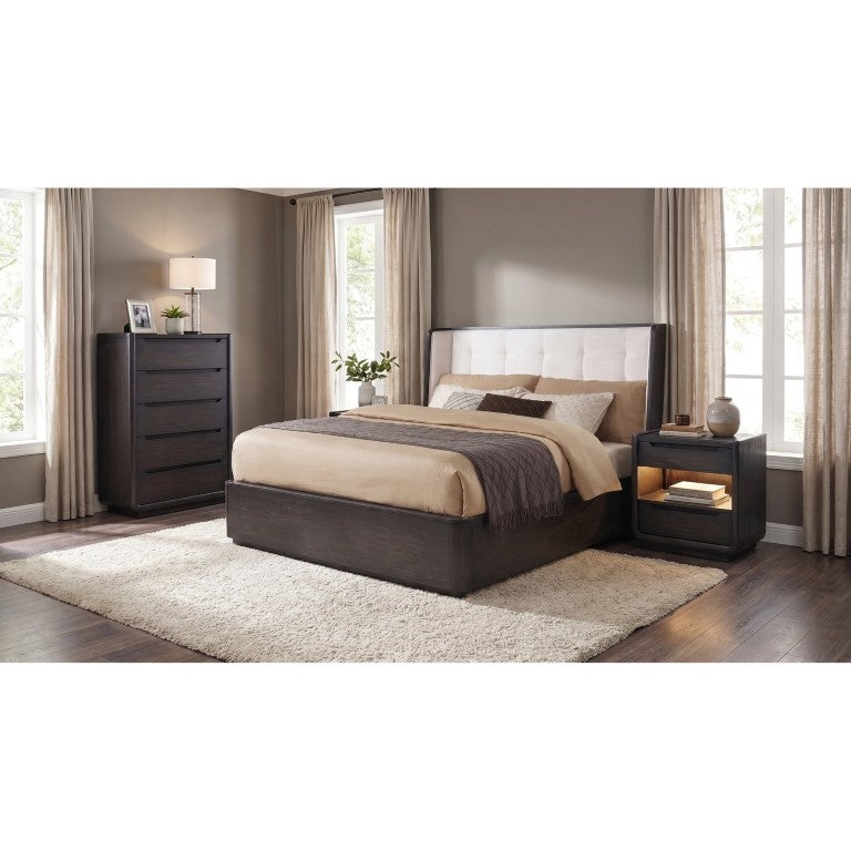 English Elm Marcello Eastern King Bedroom Set with Wingback Bed LED Lighting and USB Charging B2777S00066