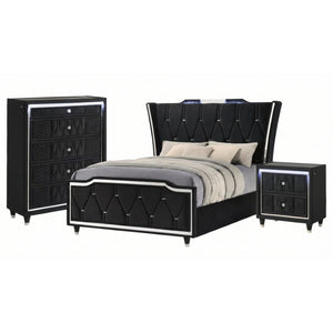 English Elm Provence Queen Bedroom Set Velvet Wingback Bed with LED Lighting and USB Charging B2777S00071
