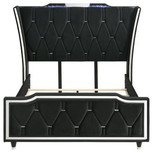 English Elm Provence Queen Bedroom Set Velvet Wingback Bed with LED Lighting and USB Charging B2777S00071