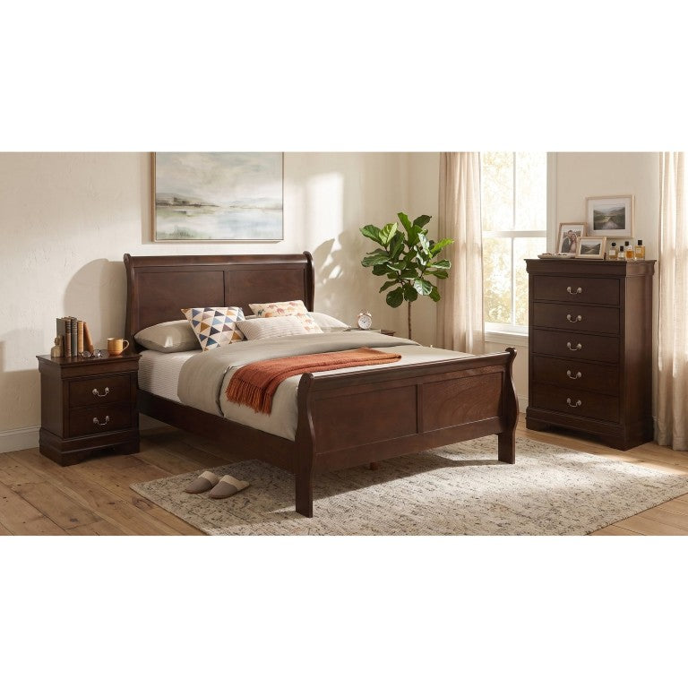 English Elm Henri Charles Full Sleigh Bedroom Set Cappuccino Wood Grain with Nickel Bail Handles B2777S00075