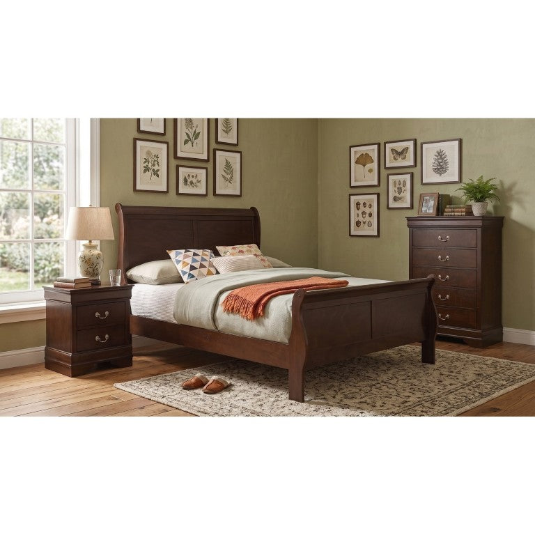 English Elm Henri Charles Full Sleigh Bedroom Set Cappuccino Wood Grain with Nickel Bail Handles B2777S00075