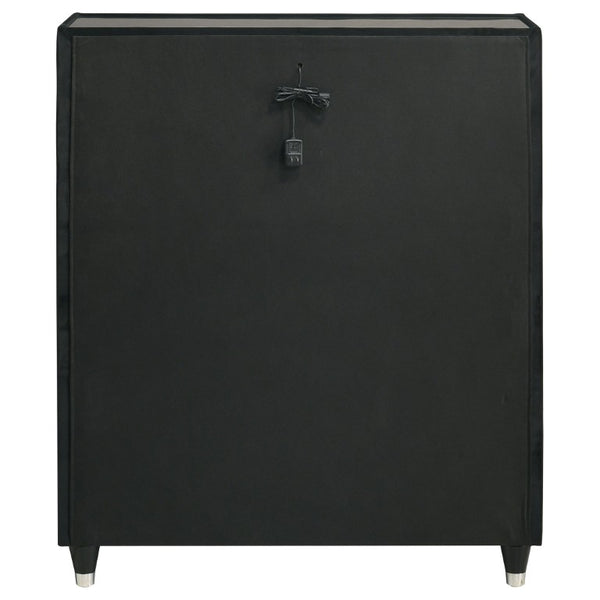 English Elm Corvina Glam Black Velvet King Bedroom Set with LED Headboard and Crystal Knobs B2777S00099