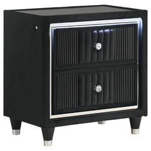 English Elm Corvina Glam Black Velvet King Bedroom Set with LED Headboard and Crystal Knobs B2777S00099