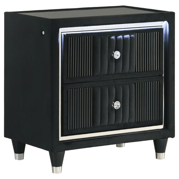 English Elm Corvina Glam Black Velvet King Bedroom Set with LED Headboard and Crystal Knobs B2777S00099