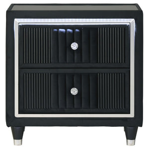 English Elm Corvina Glam Black Velvet King Bedroom Set with LED Headboard and Crystal Knobs B2777S00099