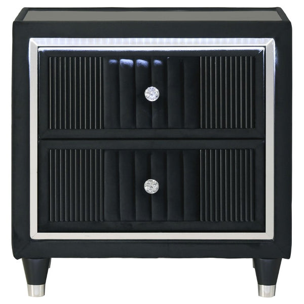 English Elm Corvina Glam Black Velvet King Bedroom Set with LED Headboard and Crystal Knobs B2777S00099