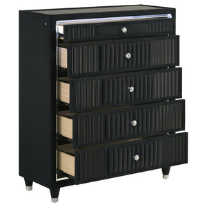 English Elm Corvina Glam Black Velvet King Bedroom Set with LED Headboard and Crystal Knobs B2777S00099