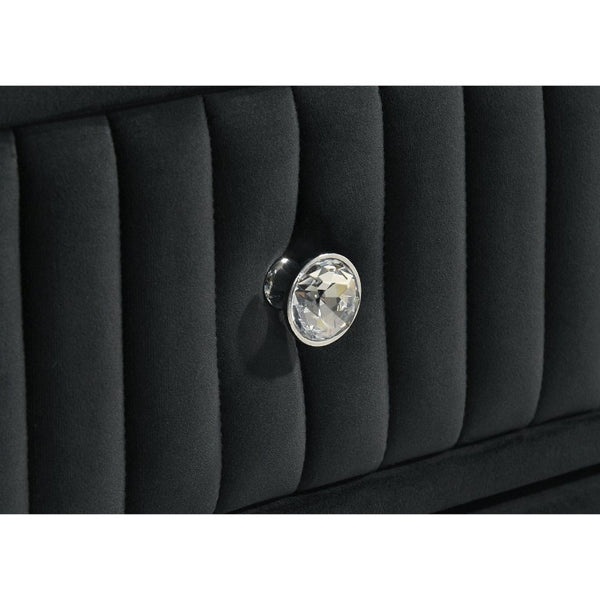 English Elm Corvina Glam Black Velvet King Bedroom Set with LED Headboard and Crystal Knobs B2777S00099