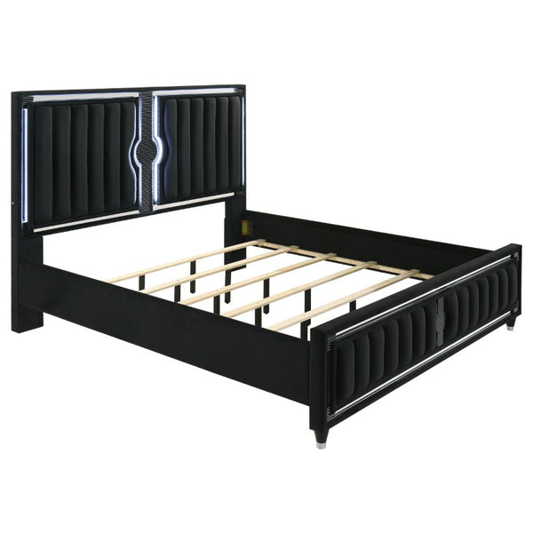 English Elm Corvina Glam Black Velvet King Bedroom Set with LED Headboard and Crystal Knobs B2777S00099