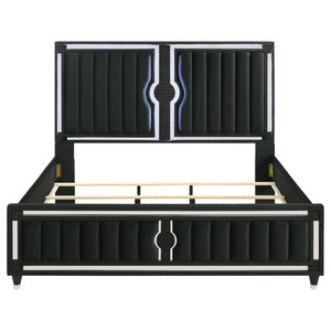 English Elm Corvina Glam Black Velvet King Bedroom Set with LED Headboard and Crystal Knobs B2777S00099