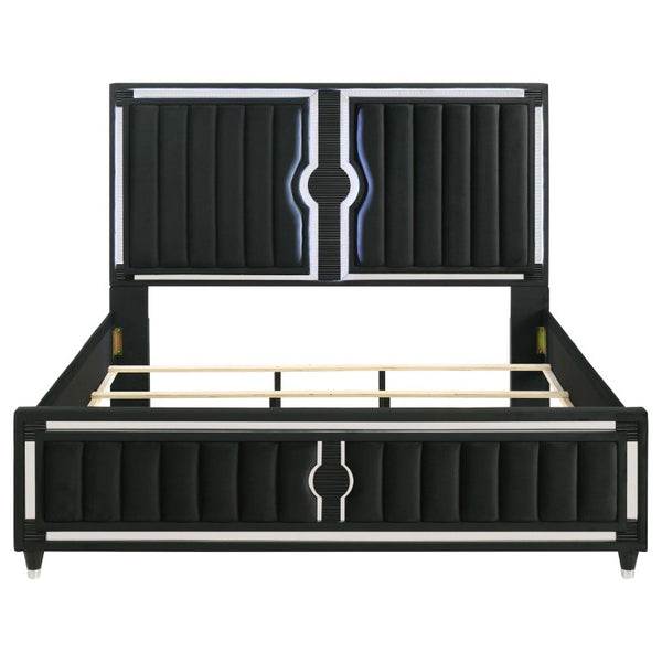English Elm Corvina Glam Black Velvet King Bedroom Set with LED Headboard and Crystal Knobs B2777S00099