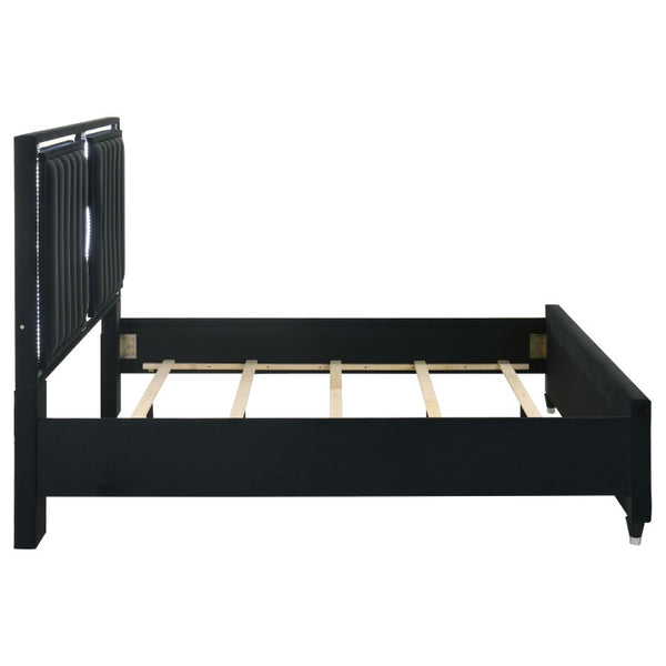 English Elm Corvina Glam Black Velvet King Bedroom Set with LED Headboard and Crystal Knobs B2777S00099