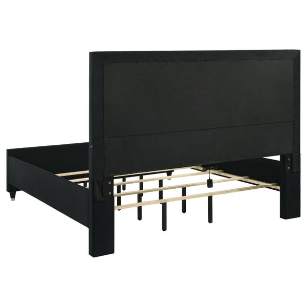 English Elm Corvina Glam Black Velvet King Bedroom Set with LED Headboard and Crystal Knobs B2777S00099
