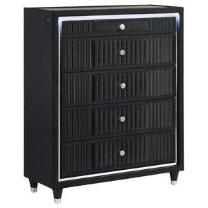 English Elm Corvina Glam Black Velvet King Bedroom Set with LED Headboard and Crystal Knobs B2777S00099