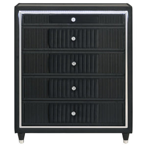 English Elm Corvina Glam Black Velvet King Bedroom Set with LED Headboard and Crystal Knobs B2777S00099