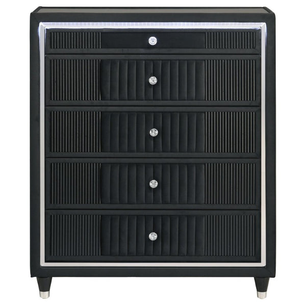 English Elm Corvina Glam Black Velvet King Bedroom Set with LED Headboard and Crystal Knobs B2777S00099