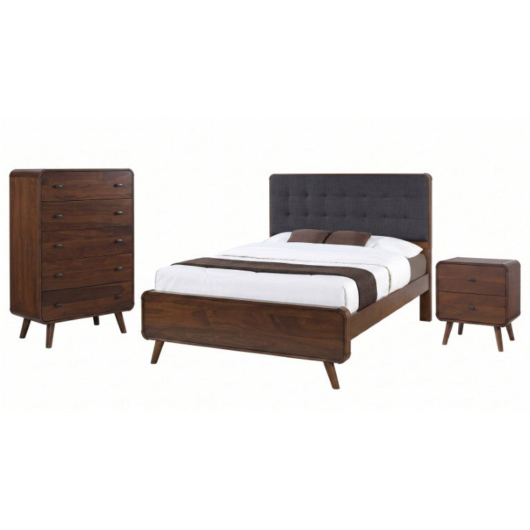 English Elm Wren Mid-Century Queen Bedroom Set with Tufted Headboard and Dark Walnut Finish B2777S00100