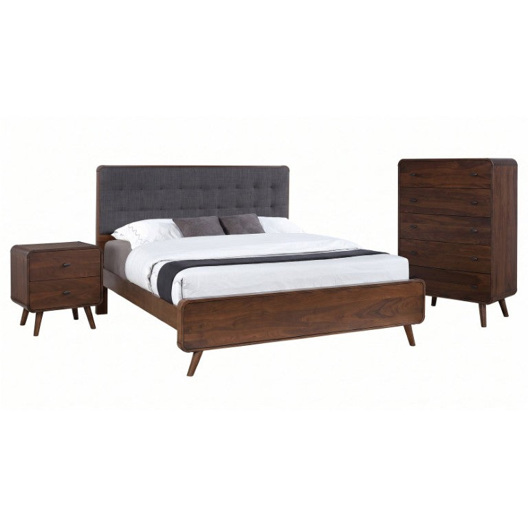 English Elm Wren Mid-Century Eastern King Bedroom Set with Tufted Headboard and Walnut Finish B2777S00101