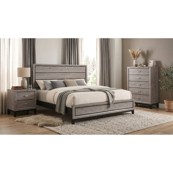English Elm Sutter Taupe Panel Bed Nightstand and Chest Transitional Bedroom Set with Groove Detail B2777S00104