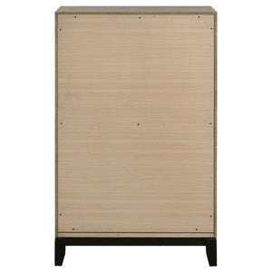 English Elm Sutter Taupe Panel Bed Nightstand and Chest Transitional Bedroom Set with Groove Detail B2777S00104