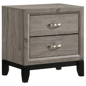 English Elm Sutter Taupe Panel Bed Nightstand and Chest Transitional Bedroom Set with Groove Detail B2777S00104